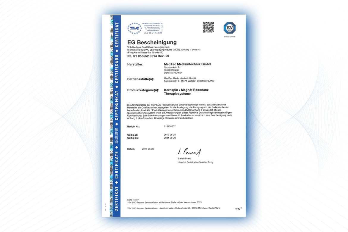 EG Bescheinigung TÜV Zertifikat DIN EN ISO 13485