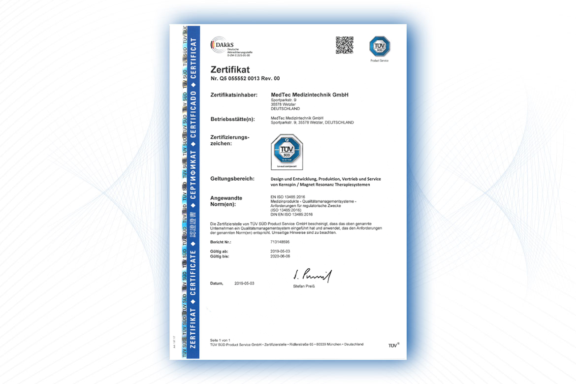MedTec TÜV EG Zertifikat EN ISO 13485 TÜV EG Zertifikat EN ISO 13485