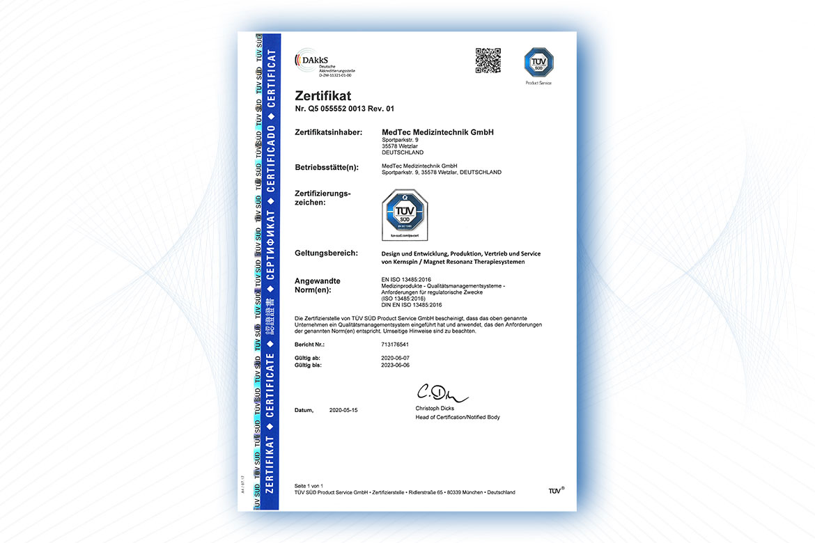 MedTec TÜV EG Zertifikat DIN EN ISO 13485:2016 TÜV EG Zertifikat DIN EN ISO 13485:2016